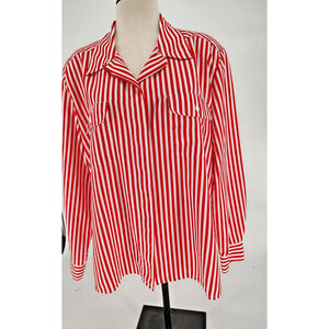 Mark Reed Woman's Red Stripe Button Up Dress Shirt Size 22W Patch Pocket Buttons